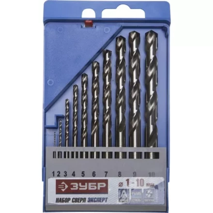 Набор ЗУБР &quot;ЭКСПЕРТ&quot;: Свёрла  по металлу, цилиндрический хвостовик, быстрорежущая сталь Р6М5, 1-10мм, 10шт 4-29625-H10 купить в Тобольске