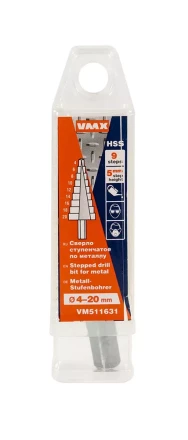 Сверло для металла ступенчатое 4-20 мм 9 ступ шаг 2 ход 5 VMX 511631 купить в Тобольске