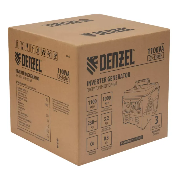 Генератор инверторный DENZEL GS-1100iF 94706, 1,1 кВт, 230 В, ручной старт купить в Тобольске