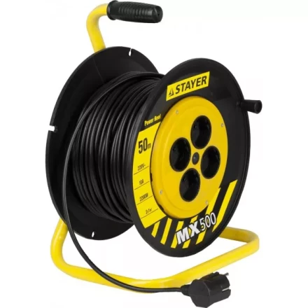 Удлинитель на катушке &quot;MX500&quot;, 50 м, 4 гнезда, ПВС 2x1 кв мм, 2200 Вт, STAYER 55074-50 купить в Тобольске