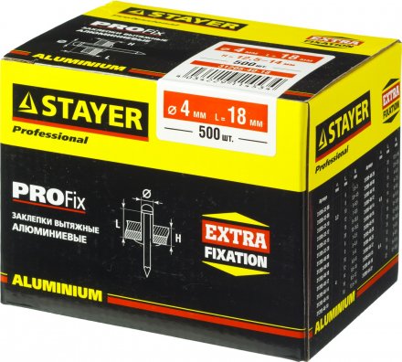 Заклепки PROFIX алюминиевые, 4,0х18мм, 500шт, STAYER Professional 31205-40-18 31205-40-18 купить в Тобольске