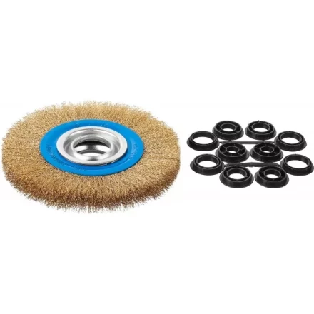 ЗУБР &quot;ПРОФЕССИОНАЛ&quot;. Щетка дисковая для точильно-шлифовального станка, витая стальная латунирован проволока 0,3мм, 150х32мм 35186-150_z01 купить в Тобольске