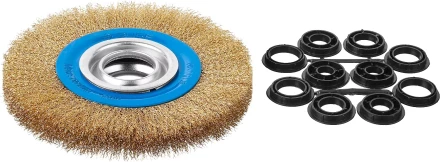 ЗУБР &quot;ПРОФЕССИОНАЛ&quot;. Щетка дисковая для точильно-шлифовального станка, витая стальная латунирован проволока 0,3мм, 150х32мм 35186-150_z01 купить в Тобольске