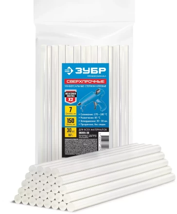 ЗУБР 7 х 150 мм, 30 шт, сверхпрочные прозрачные клеевые стержни, Профессионал (06855-30) купить в Тобольске