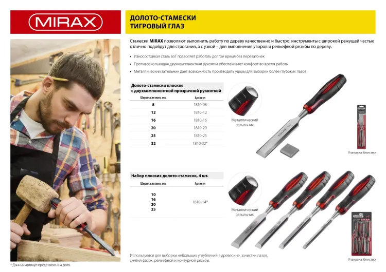 Стамеска MIRAX с двухкомпонентной прозрачной рукояткой, 25мм 1810-25 купить в Тобольске