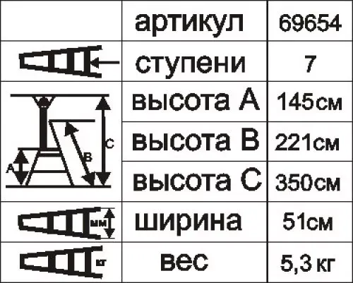 Стремянка "Энкор" 7 ступеней 145см 69654 купить в Тобольске