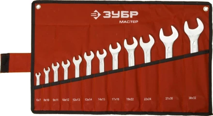 Набор ЗУБР &quot;МАСТЕР&quot;: Ключ гаечный рожковый, Cr-V сталь, хромированный, 6-32мм, 12шт 27010-H12 купить в Тобольске