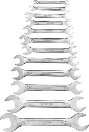 Набор ЗУБР &quot;МАСТЕР&quot;: Ключ гаечный рожковый, Cr-V сталь, хромированный, 6-32мм, 12шт 27010-H12 купить в Тобольске