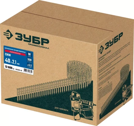 ЗУБР CNW 40 х 2.1 мм, барабанные гвозди рифленые оцинкованные, 12600 шт (305383-40) купить в Тобольске