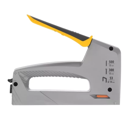 Степлер мебельный Denzel 40213, пластиковый корпус, тип 53, 6-14 мм, тип 300, 15 мм, тип 500, 15 мм купить в Тобольске