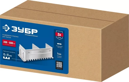 ЗУБР зуб 10*10 мм, до 600 мм, оцинкованная сталь, Раздвижная гребенка для плитки, ПРОФЕССИОНАЛ (08045-10) купить в Тобольске