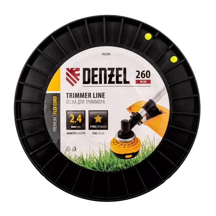 Леска для триммера звезда Denzel, 2,4мм х 260м, на DIN катушке FLEX CORD, 96286 купить в Тобольске