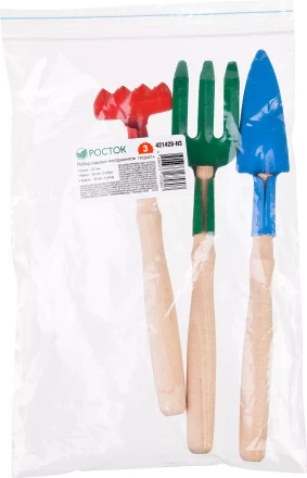 Набор РОСТОК для ухода за комнатными растениями с деревянными ручками: Вилка, грабельки, совок, 3 предмета 421428-H3 купить в Тобольске