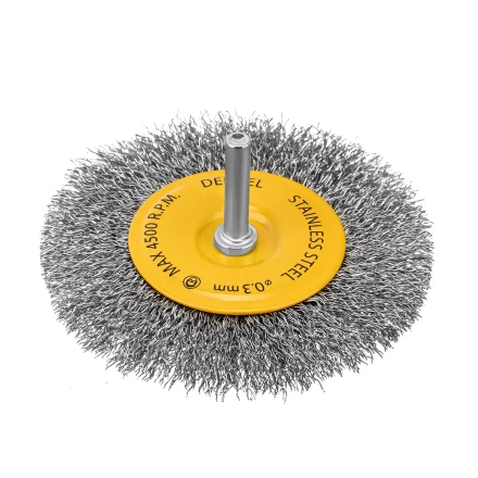 Щетка для дрели Denzel 100 мм, плоская, со шпилькой, нержавеющая витая проволока, 744793 купить в Тобольске