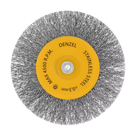 Щетка для дрели Denzel 100 мм, плоская, со шпилькой, нержавеющая витая проволока, 744793 купить в Тобольске