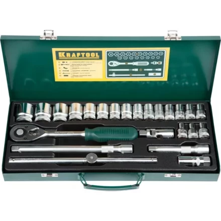 Набор торцовых головок KRAFTOOL &quot;INDUSTRIE QUALITAT&quot; (1/2&quot;) универсальный, Cr-V, металлический кейс, 24 предмета 27892-H24_z01 купить в Тобольске