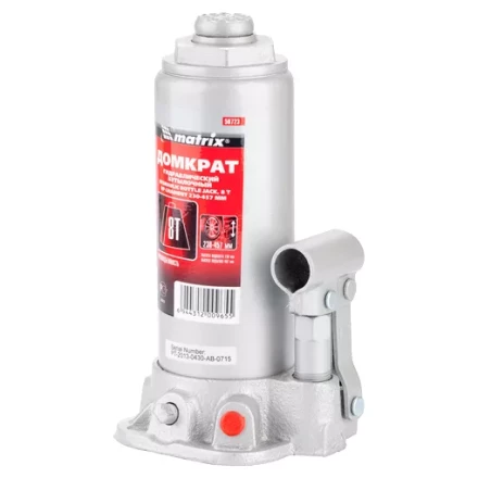 Домкрат гидравлический бутылочный 8 т h подъема 230–457 мм  MATRIX MASTER 50723 купить в Тобольске