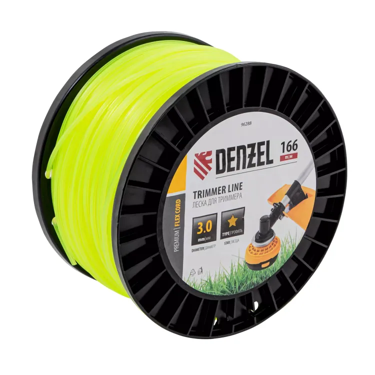 Леска для триммера звезда Denzel, 3,0мм х 166м, на DIN катушке FLEX CORD, 96288 купить в Тобольске