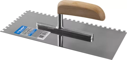 Гладилка нержавеющая ЗУБР &quot;ПРОФЕССИОНАЛ&quot; с деревянной ручкой, зубчатая, 6х6мм, 130х280мм 0806-06_z01 купить в Тобольске