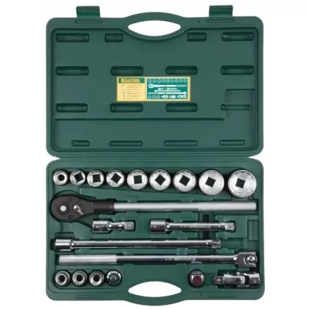 Набор торцовых головок KRAFTOOL &quot;INDUSTRIE QUALITAT&quot; (3/4&quot;), Cr-V, пластиковый кейс, 20 предметов 27895-H20_z01 купить в Тобольске