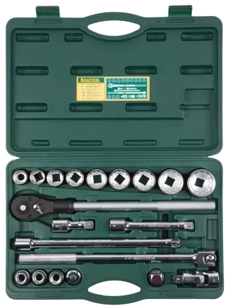 Набор торцовых головок KRAFTOOL &quot;INDUSTRIE QUALITAT&quot; (3/4&quot;), Cr-V, пластиковый кейс, 20 предметов 27895-H20_z01 купить в Тобольске