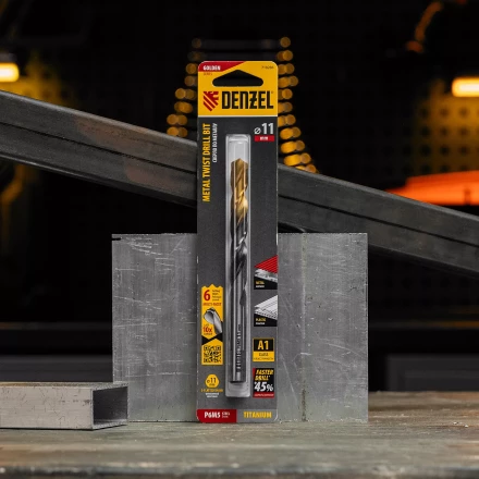 Сверло спиральное по металлу Denzel, 11 x 142мм, Р6М5, Golden Tip, многогранная заточка, 718286 купить в Тобольске