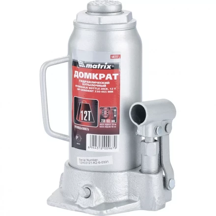 Домкрат гидравлический бутылочный 12 т h подъема 230–465 мм MATRIX MASTER 50727 купить в Тобольске