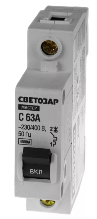 Выключатель СВЕТОЗАР автоматический, 1-полюсный, "С" (тип расцепления), 63 A, 230 / 400 В 49060-63-C купить в Тобольске