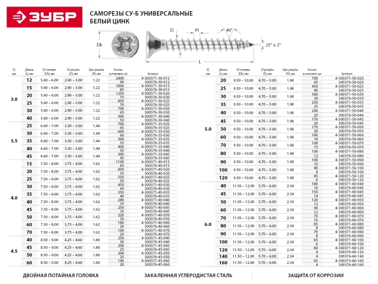 Шурупы ЗУБР по дереву оцинкованные, 4.5x60мм, 9шт 4-300376-45-060 купить в Тобольске
