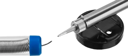 Паяльник ЗУБР &quot;ПРОФЕССИОНАЛ&quot; с двухкомпонентной рукояткой и защитным колпачком в наборе с припоем и подставкой, 40Вт, конус 55402-40_z01 купить в Тобольске