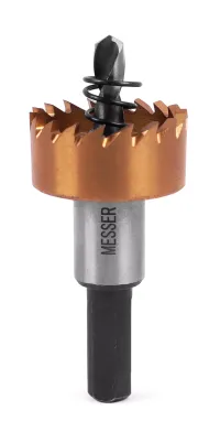HSS-TiN коронка MESSER  28мм с центр. сверлом и толкающей пружиной для  лист. материала  до 2 мм ц/х