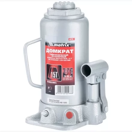 Домкрат гидравлический бутылочный 15 т h подъема 230–460 мм  MATRIX MASTER 50729 купить в Тобольске