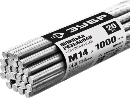 ЗУБР DIN 975, кл. пр. 4.8, М14 х 1000 мм, цинк, 20 шт, резьбовая шпилька (30330-14-1) купить в Тобольске