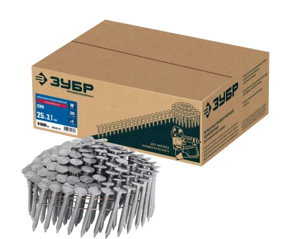 ЗУБР CRN 25 х 3.1 мм, барабанные гвозди кровельные оцинкованные, 9000 шт (305385-25) купить в Тобольске