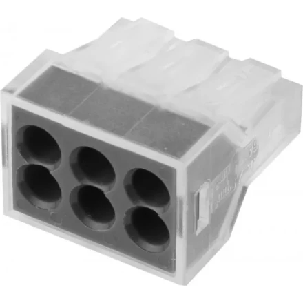 Клемма СВЕТОЗАР соединительная, 6-и проводная, 400В, 24А, 0,75-2,5мм2, 2шт 49170-6 купить в Тобольске