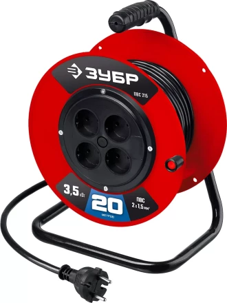 ЗУБР ПВС-215, ПВС, 2 х 1.5 мм2, 20 м, 3500 Вт, силовой удлинитель на катушке (55103-20) купить в Тобольске