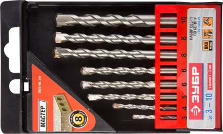 Набор ЗУБР Свёрла &quot;МАСТЕР&quot; по бетону, ударные, 3; 4; 5; 6; 6; 8; 8; 10мм, 8шт 2922-H8_z01 купить в Тобольске