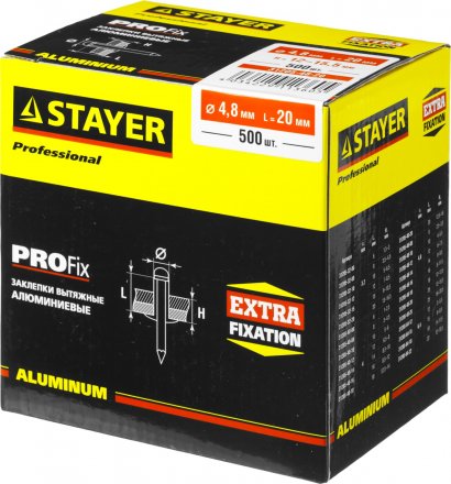 Заклепки PROFIX алюминиевые, 4,8х20мм, 500шт, STAYER Professional 31205-48-20 31205-48-20 купить в Тобольске