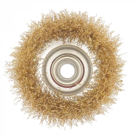 Щетка для УШМ, 100 мм, М14, &quot;чашка&quot;, латунированная витая проволока  MATRIX 74605 купить в Тобольске