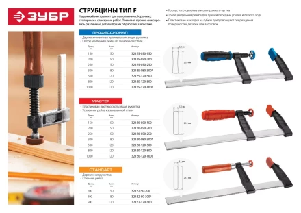 Струбцина с деревянной ручкой тип F серия СТАНДАРТ купить в Тобольске