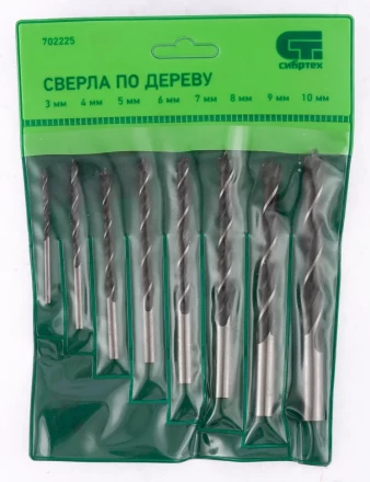 Набор сверл по дереву 3-4-5-6-7-8-9-10 мм 8 штук цилиндрический хвостовик СИБРТЕХ 702225 купить в Тобольске