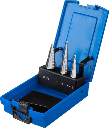 Набор ЗУБР ступенчатых сверл по сталям и цвет. мет. ст. Р6М5, d=3-14мм, 12ступ. d=4-12мм 5 ступ., d=6-20мм 14ступ. 29670-3-20-H3_z01 купить в Тобольске