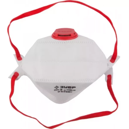 Полумаска фильтрующая ЗУБР &quot;МАСТЕР&quot; плоская, 3-х панельная, с клапаном, многослойная, класс защиты FFP1 11164_z01 купить в Тобольске