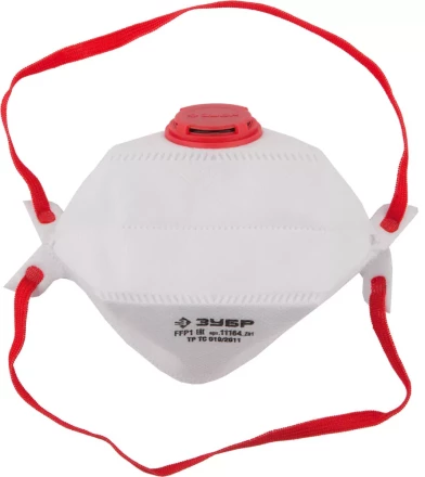 Полумаска фильтрующая ЗУБР &quot;МАСТЕР&quot; плоская, 3-х панельная, с клапаном, многослойная, класс защиты FFP1 11164_z01 купить в Тобольске