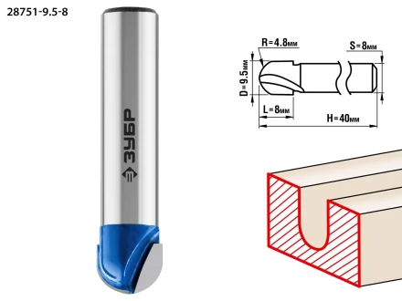 ЗУБР 9.5 x 8 мм, радиус 4.8 мм, фреза пазовая галтельная, Профессионал (28751-9.5-8) купить в Тобольске