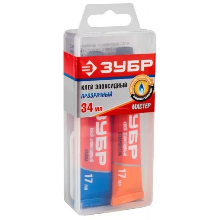 Клей ЗУБР эпоксидный, в тюбиках, в пластиковой коробке, 17мл+17мл 41949 купить в Тобольске