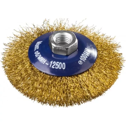 DEXX. Щетка коническая для УШМ, витая стальная латунированная проволока 0,3мм, 100ммхМ14 35105-100 купить в Тобольске
