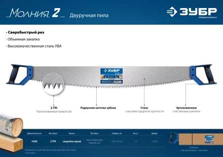ЗУБР 1000 мм, двуручная пила с пластиковыми рукоятками, Профессионал (15241) купить в Тобольске