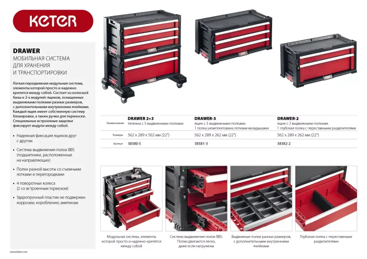 Ящик с 2 выдвижными полками "DRAWER-2", 22" KETER 38382-2 купить в Тобольске