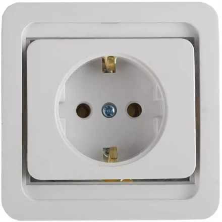 Розетка СВЕТОЗАР &quot;ГАММА&quot; одинарная, с заземлением, цвет белый, 16А/~250В SV-54105-W купить в Тобольске